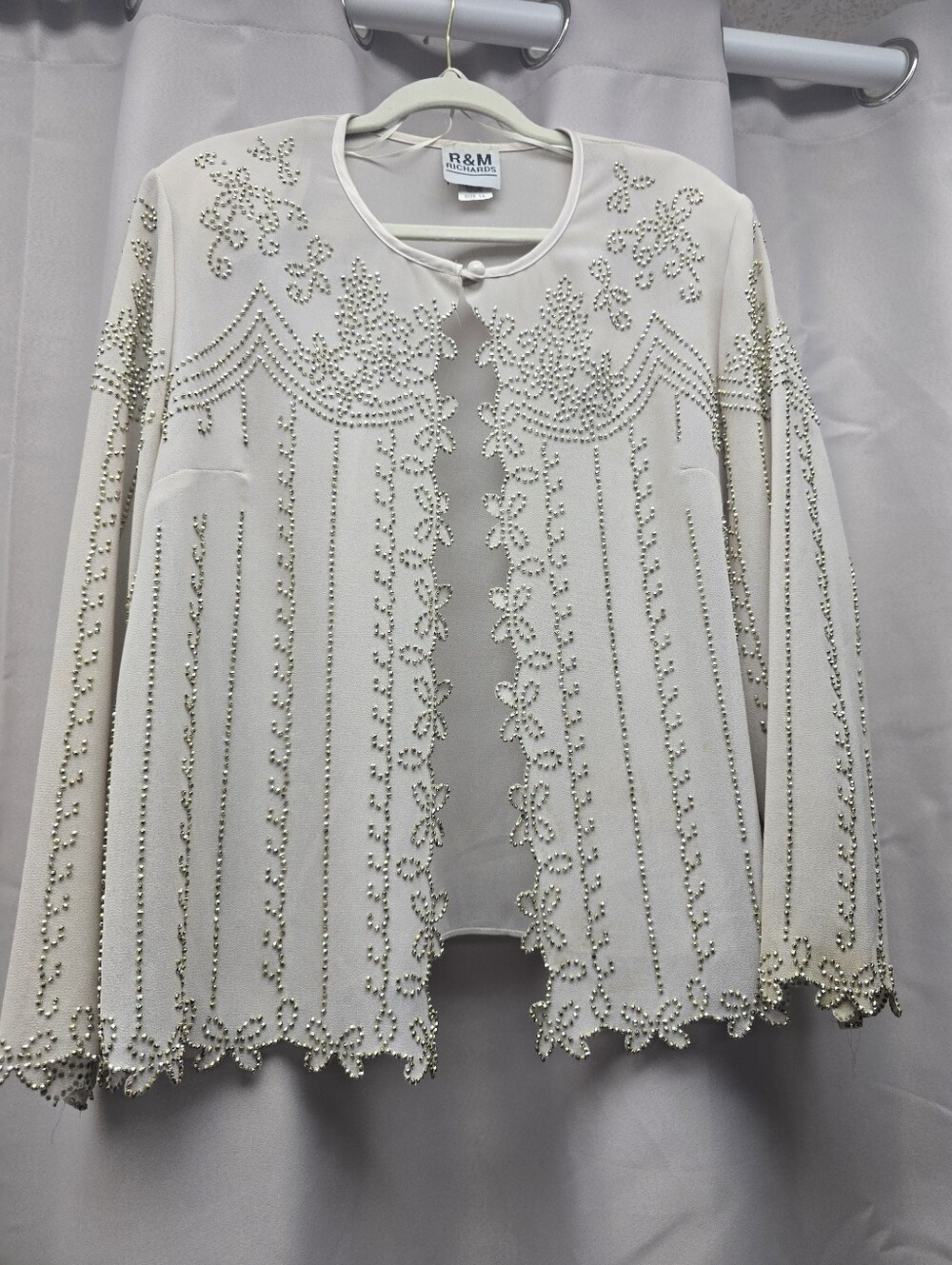 Vintage R&M Richards Elegant Cream Beaded Open-Front Cardigan Size 14 EUC